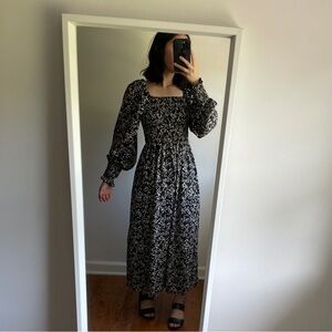 Missguided XS Puff Sleeve Square Neck Black Floral Maxi Long Sleeve Dress
